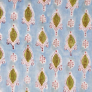 Blue Leaf Soft Fabric, Printed Cotton Fabric, Indian Fabric Sold By Yard, Beachwear Sarongs Dress Fabric, Soft Thin Fabric for Kaftans