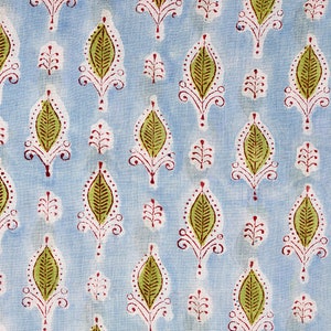 Blue Leaf Soft Fabric, Printed Cotton Fabric, Indian Fabric Sold By Yard, Beachwear Sarongs Dress Fabric, Soft Thin Fabric for Kaftans
