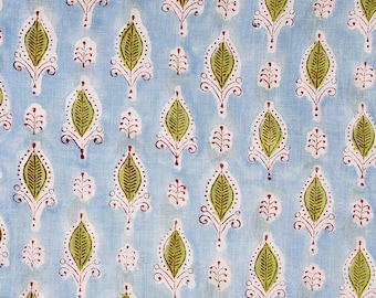 Blue Leaf Soft Fabric, Printed Cotton Fabric, Indian Fabric Sold By Yard, Beachwear Sarongs Dress Fabric, Soft Thin Fabric for Kaftans