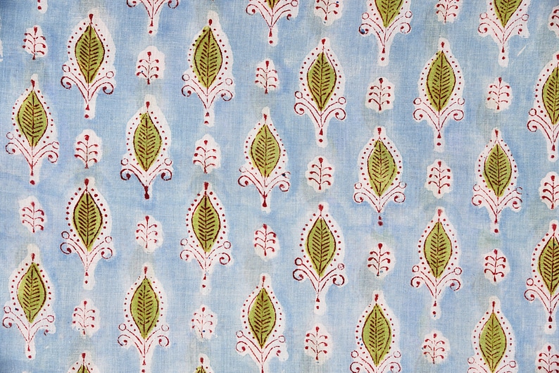 Blue Leaf Soft Fabric, Printed Cotton Fabric, Indian Fabric Sold By Yard, Beachwear Sarongs Dress Fabric, Soft Thin Fabric for Kaftans 