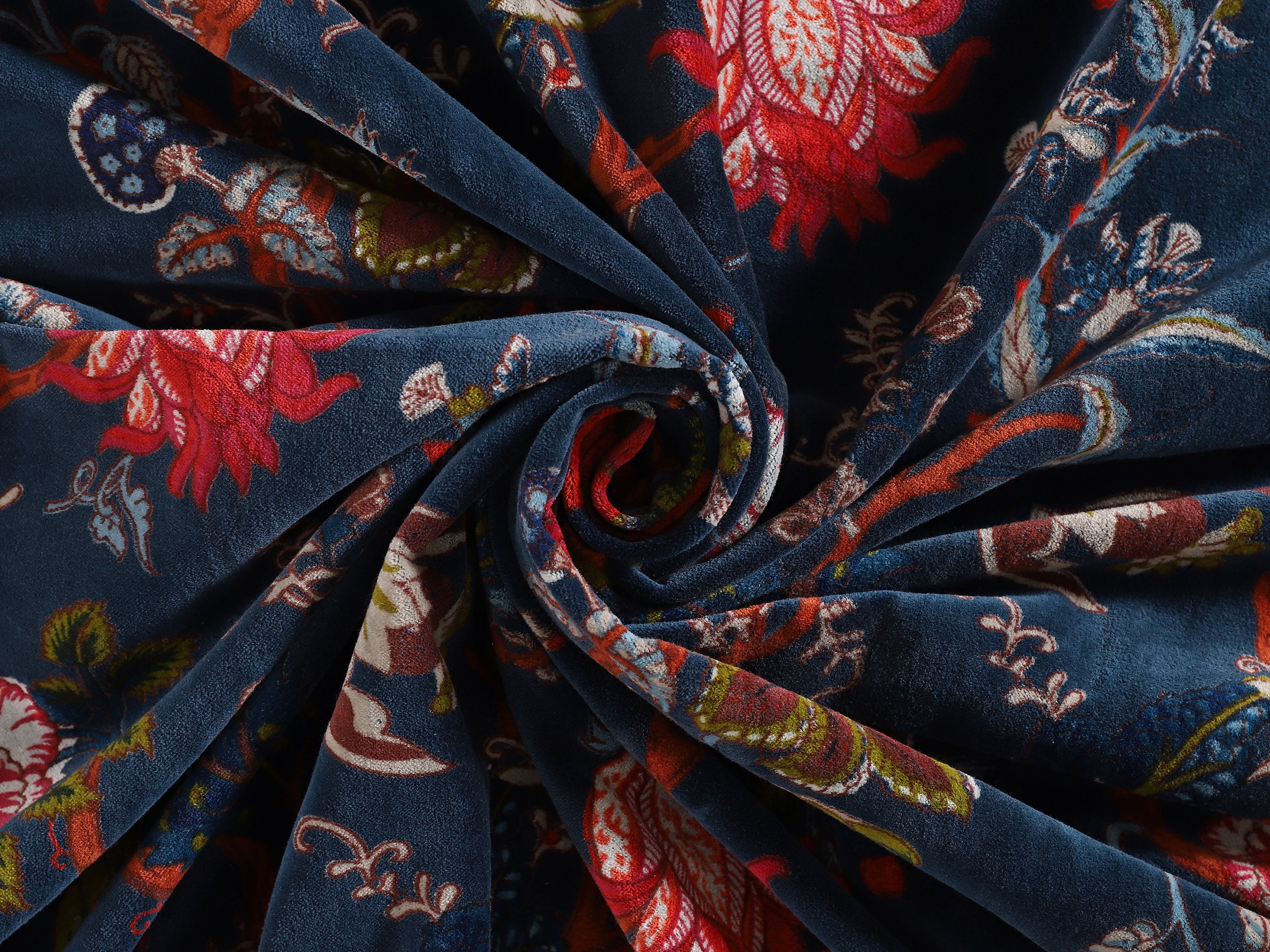 Navy Blue Velvet Fabric Floral Velvet Fabric Indian Fabric Etsy