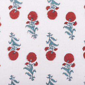 Bellissimo tessuto stampato a mano, tessuto di cotone, tessuto indiano stampato a mano con fiori di papavero rosso, venduto tagliato su misura, tessuto per abito kimono tagliato su misura