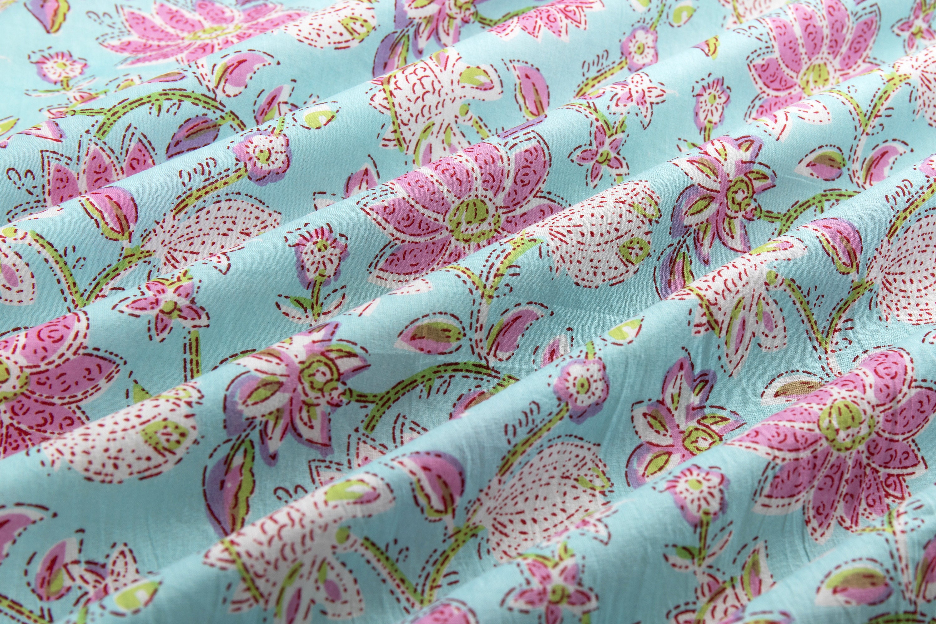 Pink Lotus Flower Print Fabric