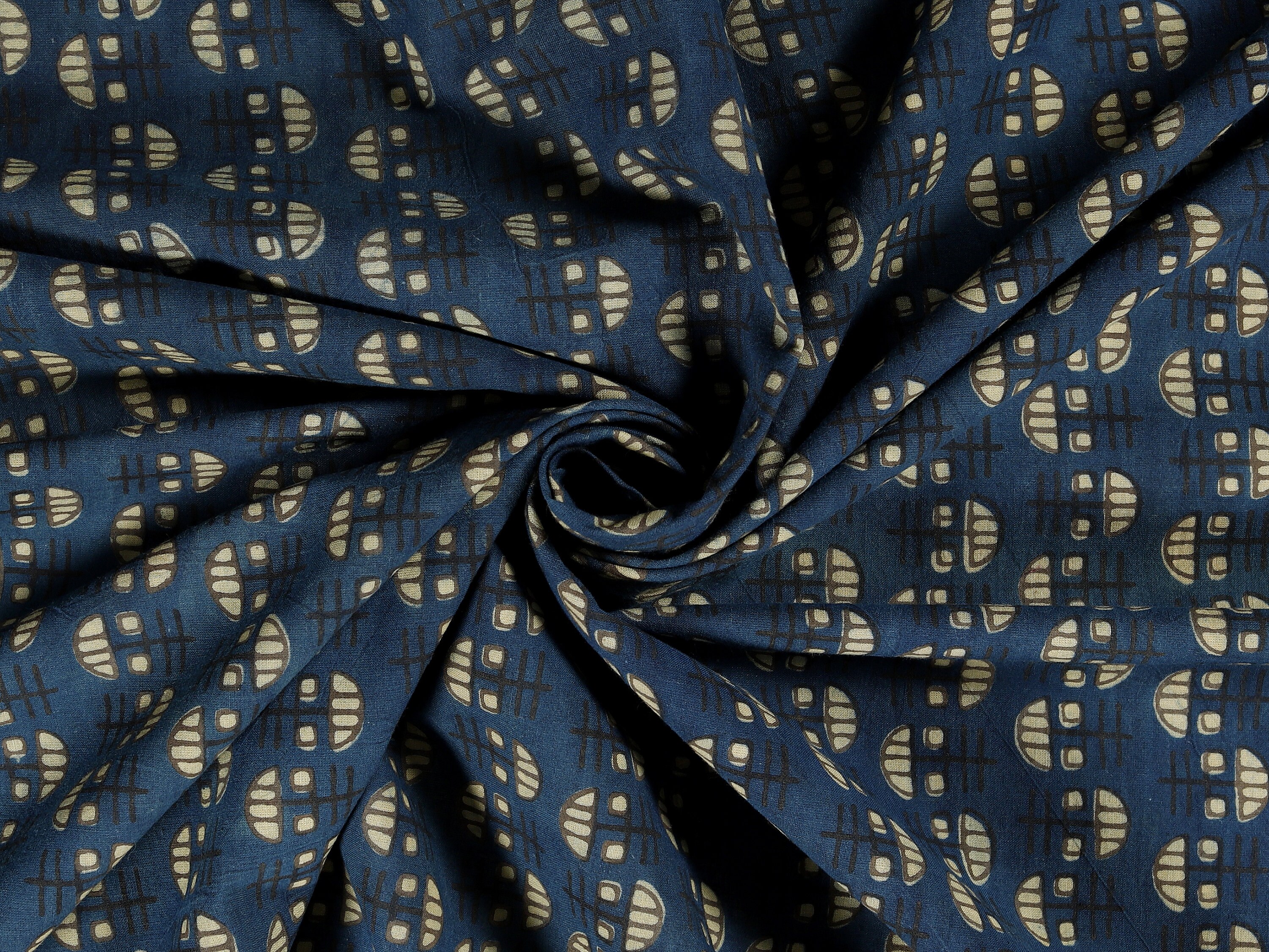 Blue - Natural Dyed Cotton Hand Block Ajrakh Print Fabric 37