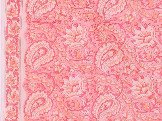 Pink Hand block print, paisley print, soft cotton fabric, Fabric floral dress sewing craft fabric Sold by Yard Continous Cut 44" wide