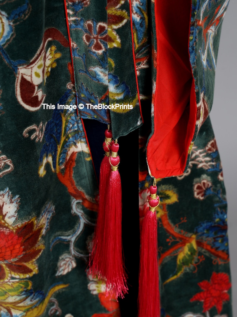 Ofmd Robe OFMD Green Velvet Banyan Fabric Kimono Cotton Velvet Robe Long ...
