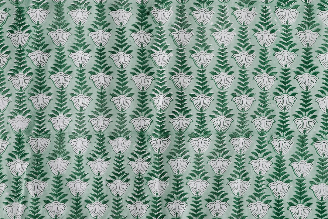 Green Floral Indian Cotton Fabric Block Print Fabric Dress Vegetable ...