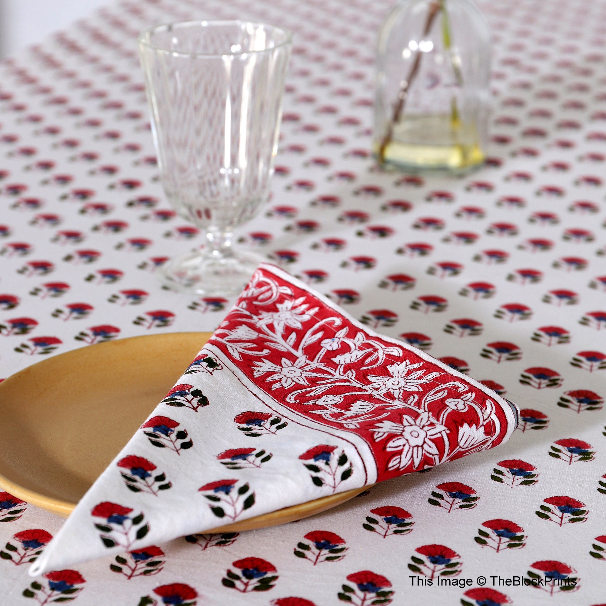 Floral Tablecloth Cover, Block Printed Tablecloth