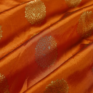 Indian Fabric Wedding Dress Fabric, Brocade Fabric by the yard in Orange Gold, Banarasi Brocade fabric for lengha , Banaras Fabric