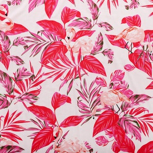 Pink Flamingo Hand Print Cotton Fabric, Sewing Kimono Fabric, Dressmaking Fabric, Indian Fabric By The Yard, Craft Fabric, Upholstery Fabric