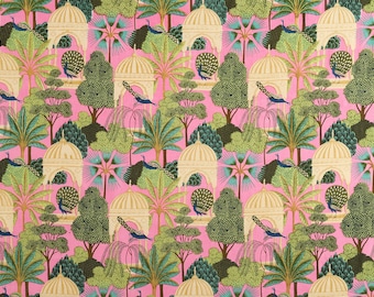 Peacock Pavilion Printed Pink Color Cotton Quilting Fabric Fabric by the yard Quilt Fabric Indian Fabric, Floral Fabric, Dress Fabric