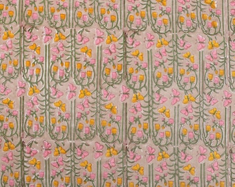 Beige Butterfly print cotton fabric block print fabric modern floral fabric Indian fabric dress cotton robe fabric by yard womens clothing