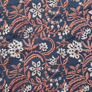 Fabric by the yard, Blue Cotton India Block Print fabric, India Fabric, Floral Print, Dress fabric, sewing fabric,Indian textiles