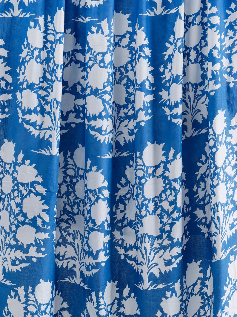 Floral Print, Blue White Color Tree Print Fabric , Indian Fabric, Indian Cotton, fabric by the yard, Quilting Fabric, Sewing Cotton image 2