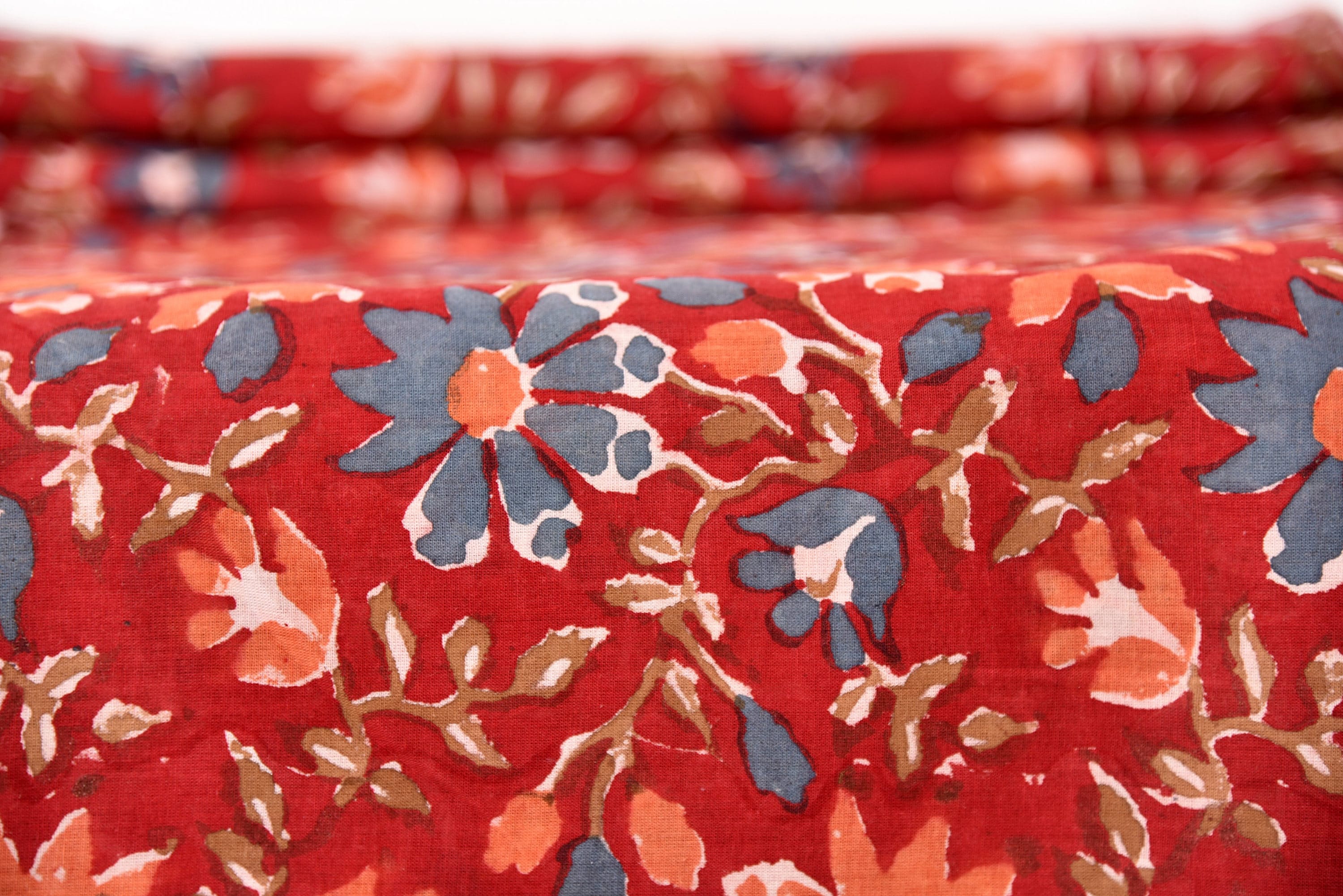 Indian Fabric Foliage Print Botanical Print Red Gray Etsy
