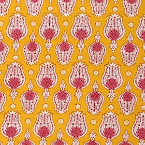 Beautiful Hand Block Printed Yellow Lotus Fabric, Cotton Fabric, Indian Fabric, fabric by yard, Block Printed Cotton womens clothing robe