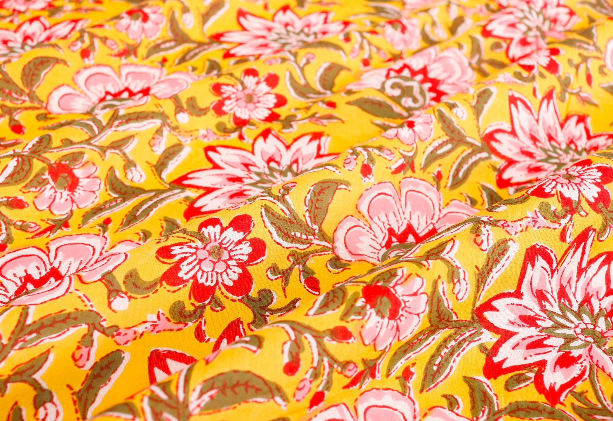Yellow Ocher Modern Floral Fabric Soft Cotton Fabric Sewing Etsy