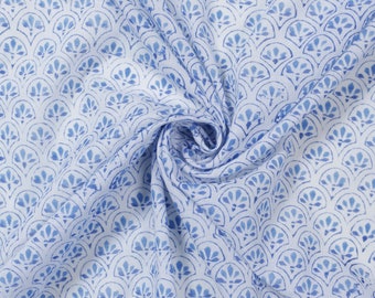 Blue Fabric, Soft Voile Cotton Printed Fabric, Indian Fabric, Fabric Sold By Yard, Fabric for Beachwear, Sarongs, Dress Fabric