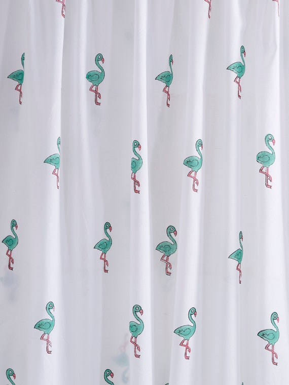 Flamingo Print Fabric By The Yard Indian Hand Block Printed Cotton Voile Fabric, Sewing Kids Clothing Fabric Quilting and Crafting Fabric