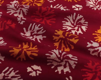 Maroo Red Soft Fabric, Printed Cotton Fabric, Indian Fabric Sold By Yard, Beachwear Sarongs Dress Fabric, Soft Thin Fabric for Kaftans