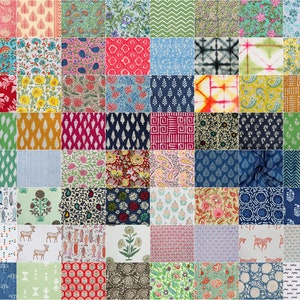 100 PCs Pre-cut cotton Hand Block Print fabric squares fabric quilt Indian