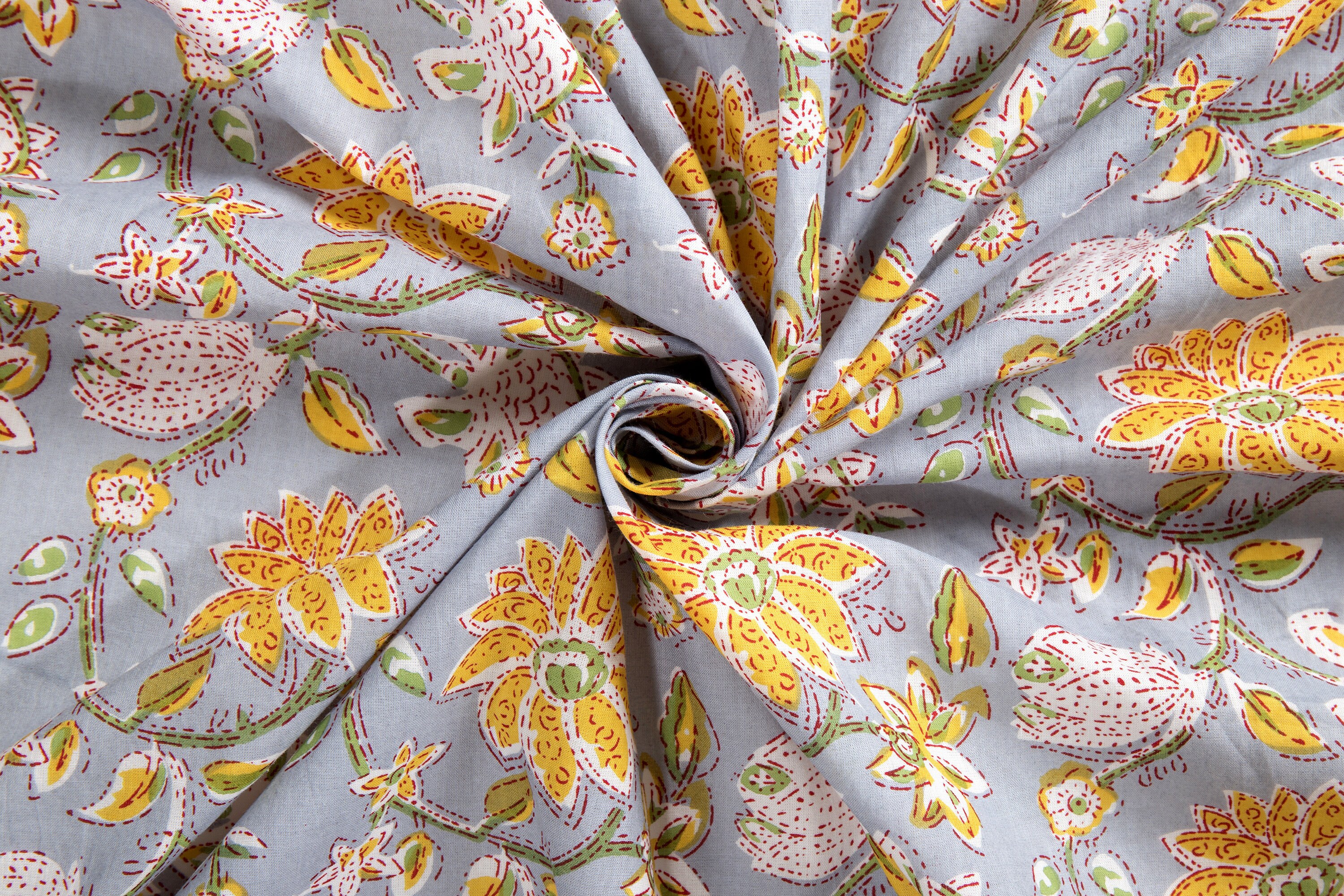 Gray Beautiful Hand Block Printed Flower Fabric Cotton Etsy