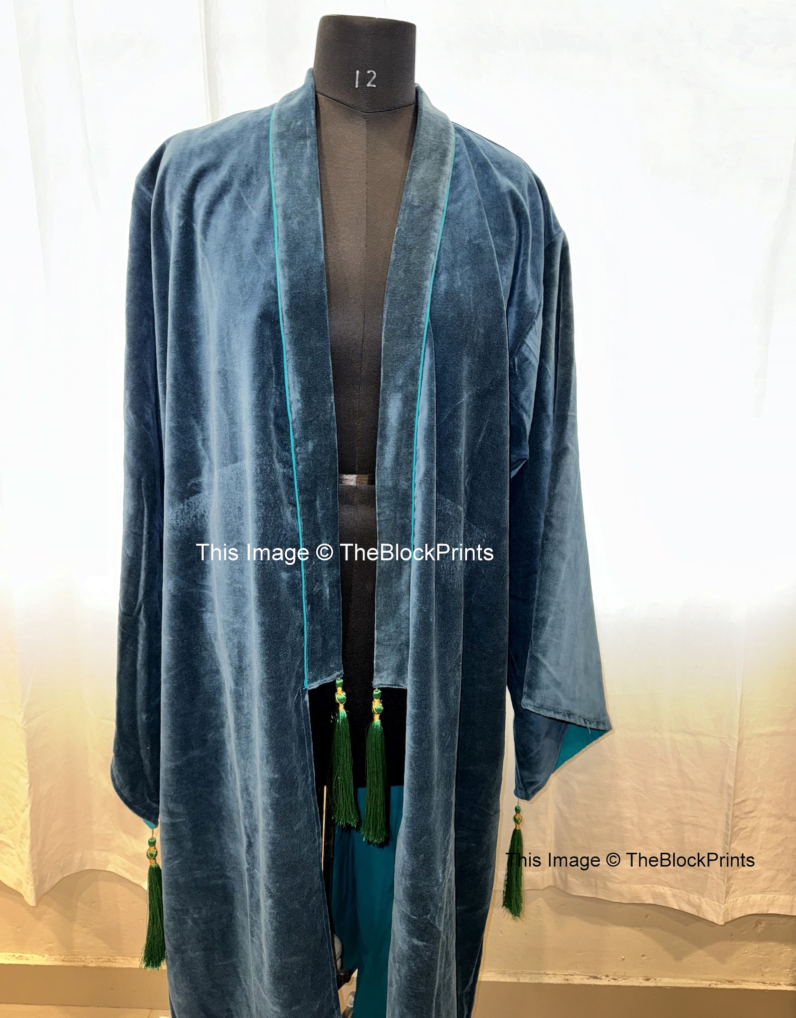Ofmd Robe OFMD SEASON 2 Blue Solid Velvet Banyan Fabric Kimono Cotton Velvet Robe ...