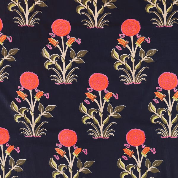floral print cotton fabric block print fabric dress Vegetable dyed Indian fabric robe fabric by yard womens clothing Blue on Red Green
