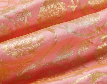 Light Pink Silk Jacquard Fabric By the yard Banarasi Fabric Banaras Silk Brocade Fabric Indian Silk Wedding Dress Fabric crafting Sewing 50"