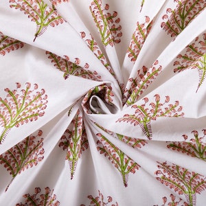 5 Yards Floral Hand Block Print Fabric, Indian Cotton Fabric, Printed Cotton Fabric, Hand Printed Fabric, Printed Fabric, Block Print Fabric
