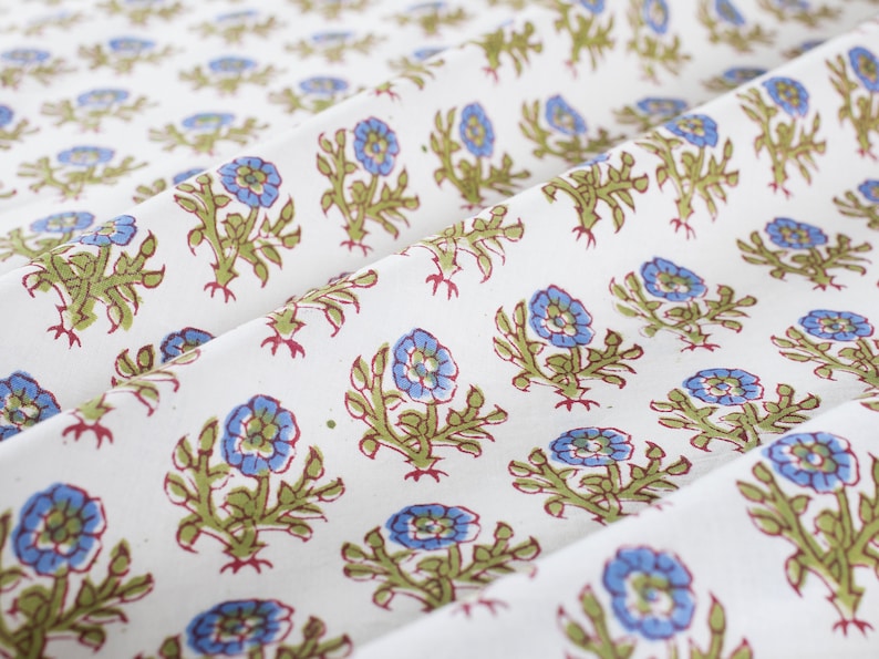 hand block print, soft cotton fabric, lotus print fabric, floral print dress, Indian block print fabric, block print dress, summer dress image 1