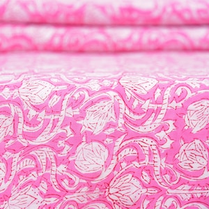 Yard Block Printed Pink & White Sun Flower Indian Light Voile Fabric Hand Block Printed 100% Cotton Fabric Craft Material Fabric Dressmaking