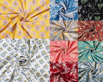 100 Yard Wholesale Lot Pure Cotton Fabric Indian Handmade Block Printed Garment Fabric, Cloth Material Fabric, Hand Block Print Fabric