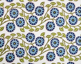 Floral Blue Green 100% Cotton Quilting Fabric 5 yard, Quilt Fabric, Indian Fabric, fabric for facemasks, fabric for bags , Dress Sewing
