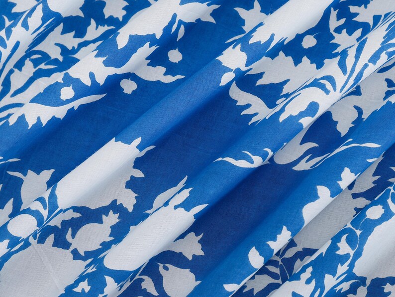 Floral Print, Blue White Color Tree Print Fabric , Indian Fabric, Indian Cotton, fabric by the yard, Quilting Fabric, Sewing Cotton image 3