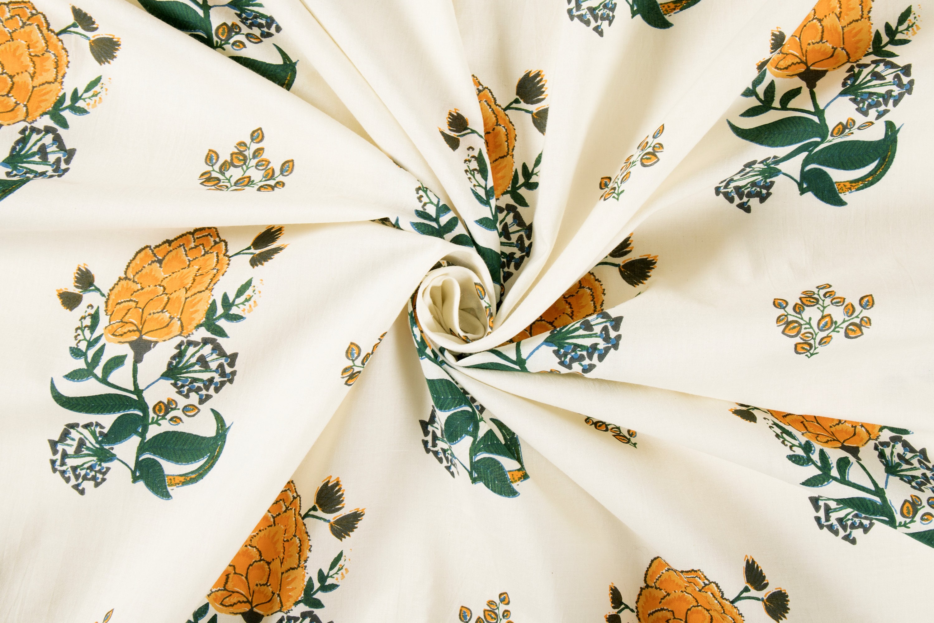 Marigold Flower Print Fabric Indian Cotton Fabric Block Etsy