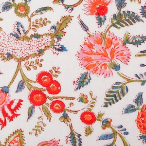 Cotton Indian Fabric, Fashion Sewing Fabric, Dressmaking Hand Block Printed 100% Cotton Running Fabric, Floral Print Voile Fabric By Yard