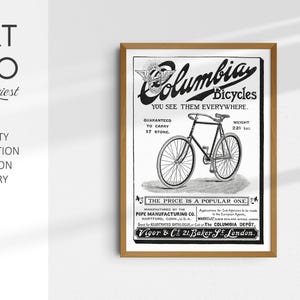 1896 Columbia Bicycles Print | Vintage Cycling Ad |Antique Bicycle Wall Art | Retro Advertisement