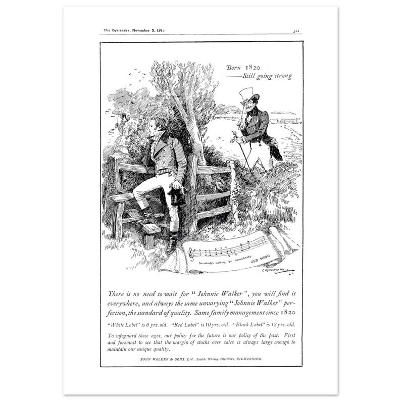 1913 Johnnie Walker Red Label Ad Print | The Bystander Satire | Vintage British Pub Humor | Historical Unique Print image 7