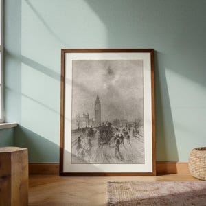 Victoria Clock Tower London 1892 | Antique London Print | Félix-Hilaire Buhot Etching | British Architecture Wall Art