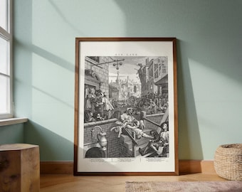 Gin Lane Fine Art Print | Hogarth Satirical Engraving | Historical Old Master reprint Poster