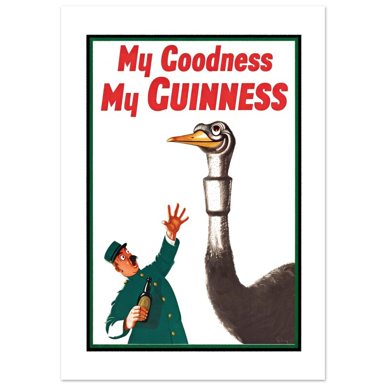 Ostrich Beer Poster Print | Vintage Brewery Advertisement | Retro Guinness Pub Animal Wall Art image 9