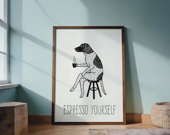 Boho German Shorthaired Pointer Poster | GSP Wall Art | Minimalist Dog Coffee Art | Espresso Yourself