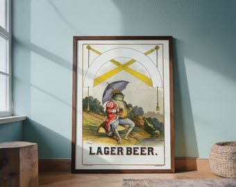 Vintage Brewery Advertisement | Lager Beer 19th Antique Poster | Rustic Bar Decor | Classic Brewing Wall Art