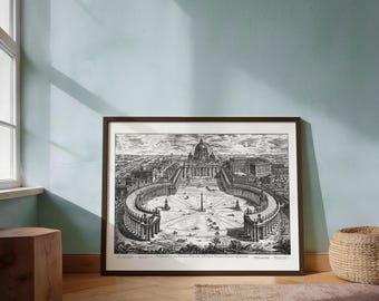St. Peter’s Basilica Portico & Piazza Print | Piranesi Vedute di Roma Reprint | 18th Century Roman Architecture Historical Art