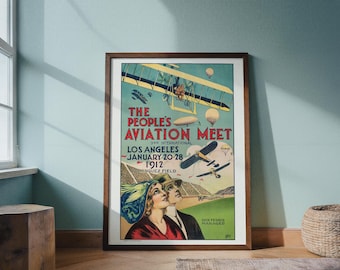 Vintage Aviation Advert Poster | Early Airplane Exhibition | Flight Art Industrial Decor Los Angeles
