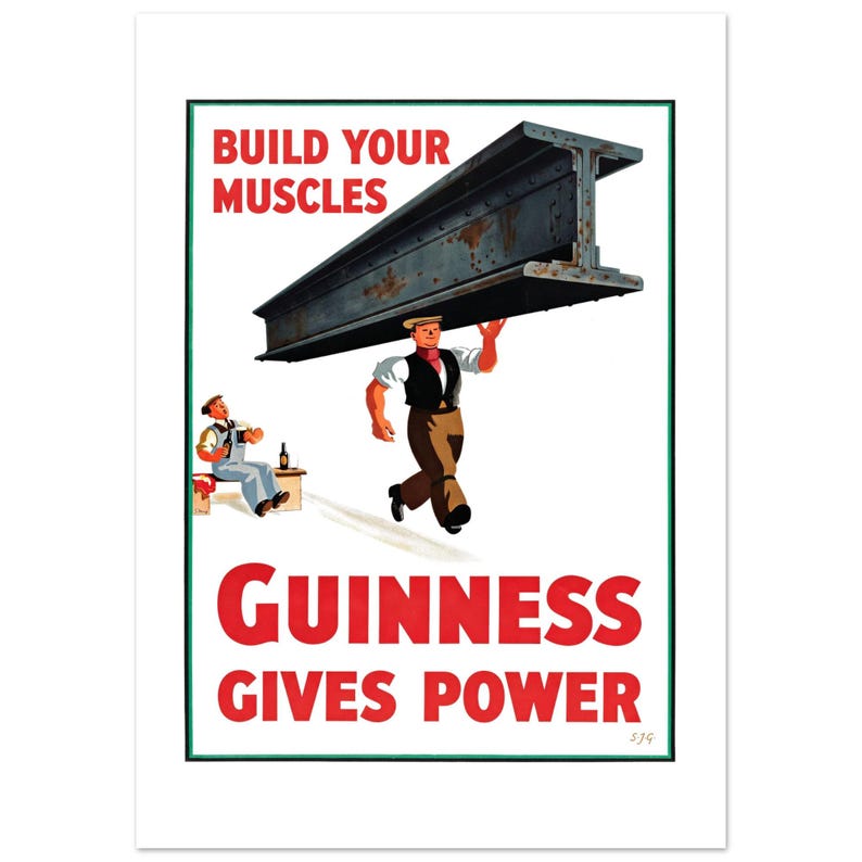 Vintage Industrial Beer Poster | “Guinness for Strength” Steel Worker Art | Retro Brewery Print image 9