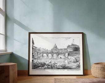 Castel Sant’Angelo Rome Art Print | Piranesi Vedute di Roma Reprint | 18th Century Roman Architecture Historical Art