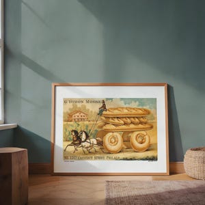 May include: A framed vintage print depicting a horse-drawn cart laden with loaves of bread. The print includes the text "G. Byron Morse" and "No. 1312 Chestnut Street, Philada." The artwork is in a wooden frame.