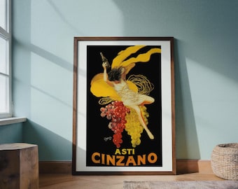 Vintage Italiaanse poster Asti Cinzano | Leonetto Cappiello-stijl wijnreclamekunst | Retro bardecoratie | Digitale download